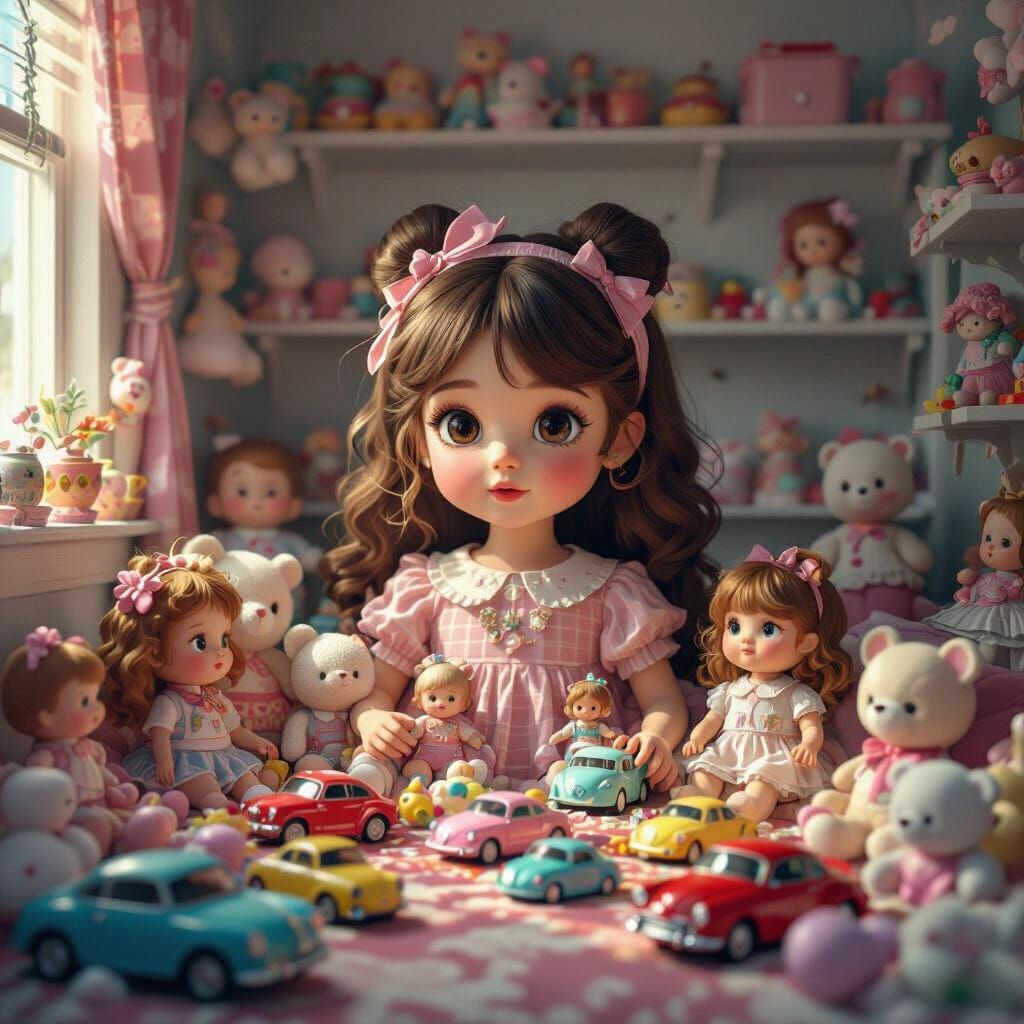 Whimsical Room of Girly Toys in Splash Art Style