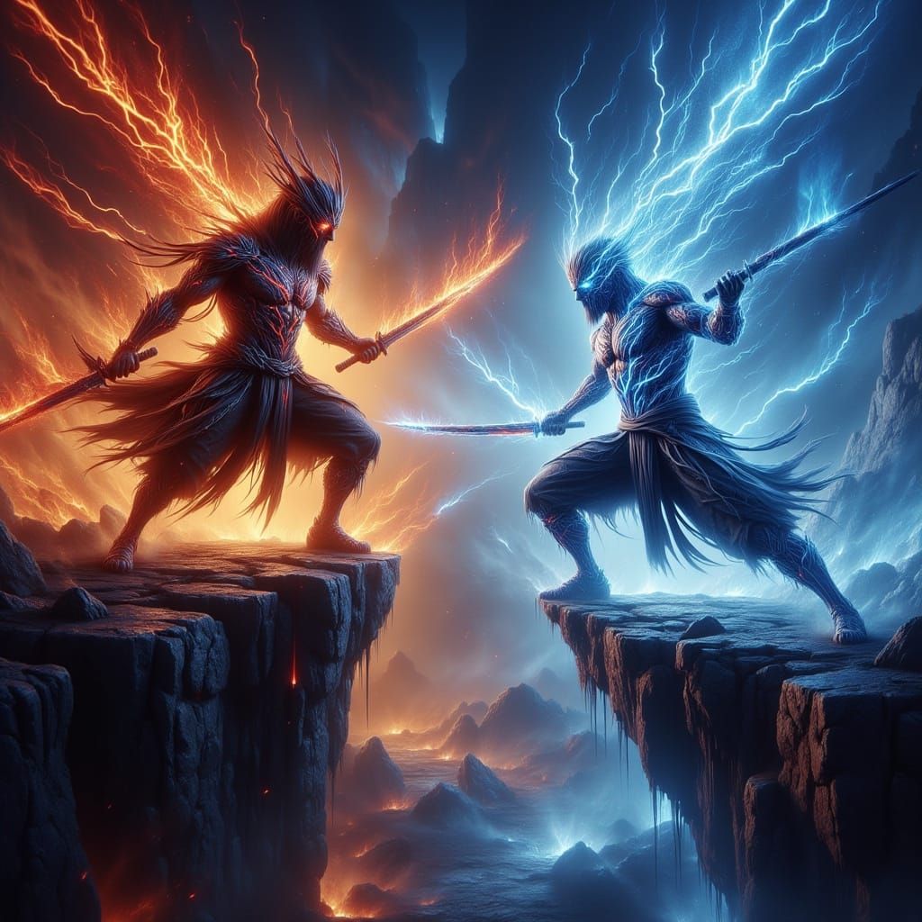 Fiery Ninja vs Lightning Samurai: Elemental Duel
