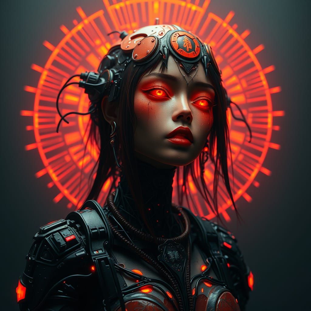 Ethereal Biomechanical Goddess in Dark Futuristic Style