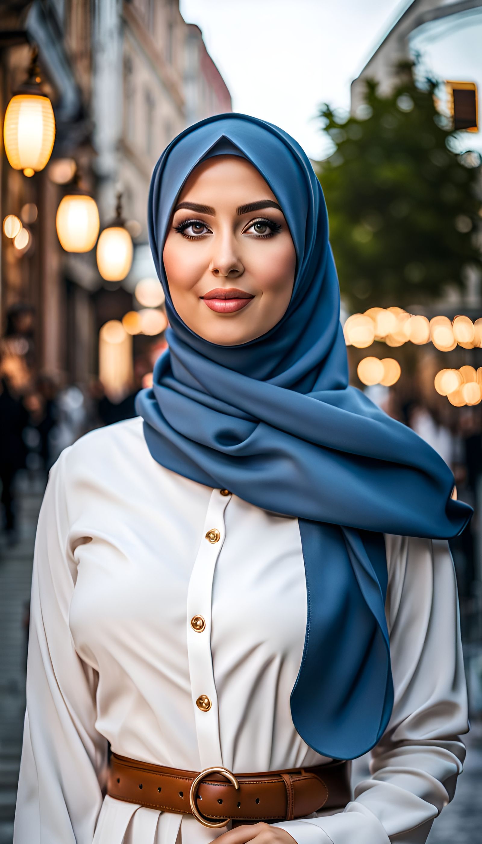 Curvy Hijabi Girl in Modern Western City