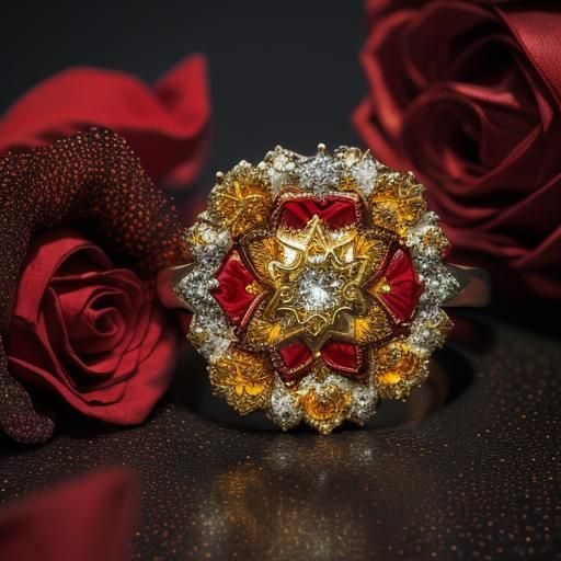 Diamond Ring with Flowers and Chocolate, Hyperrealistic