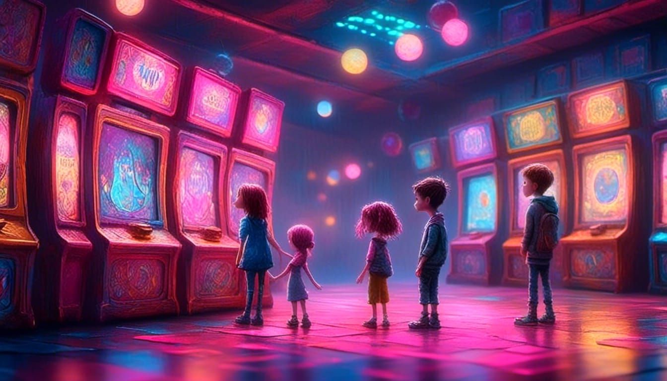 Neon Arcade Tiles Hop Game Concept Art