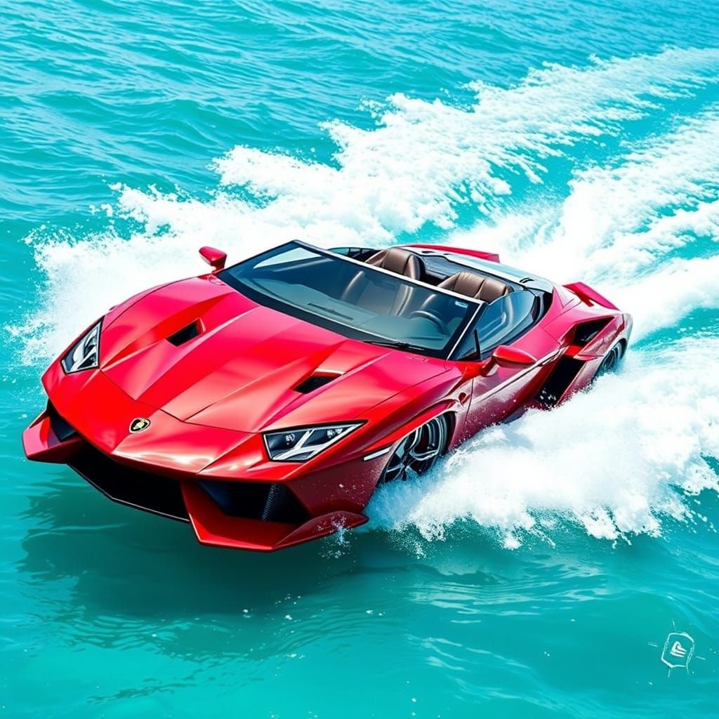Racing Red Speedboat Zooms Across Turquoise Waves in Futuris...