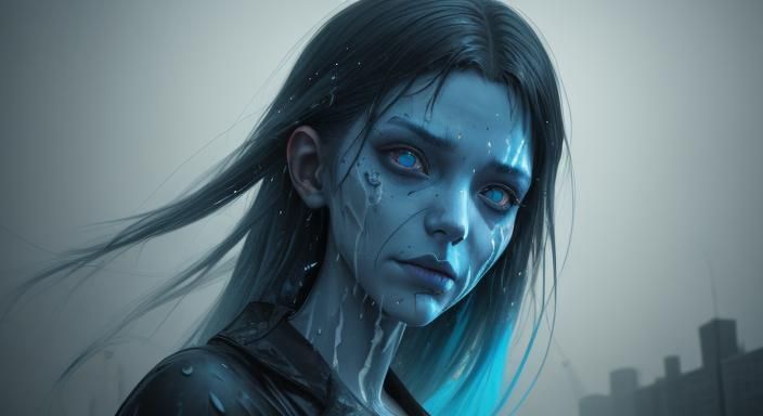 Ethereal Halloween Ghost in Blue Tones