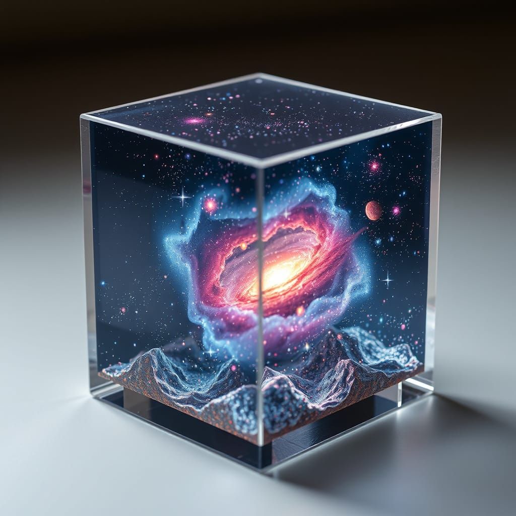 Cosmic Surrealist Vortex in a Transparent Cube