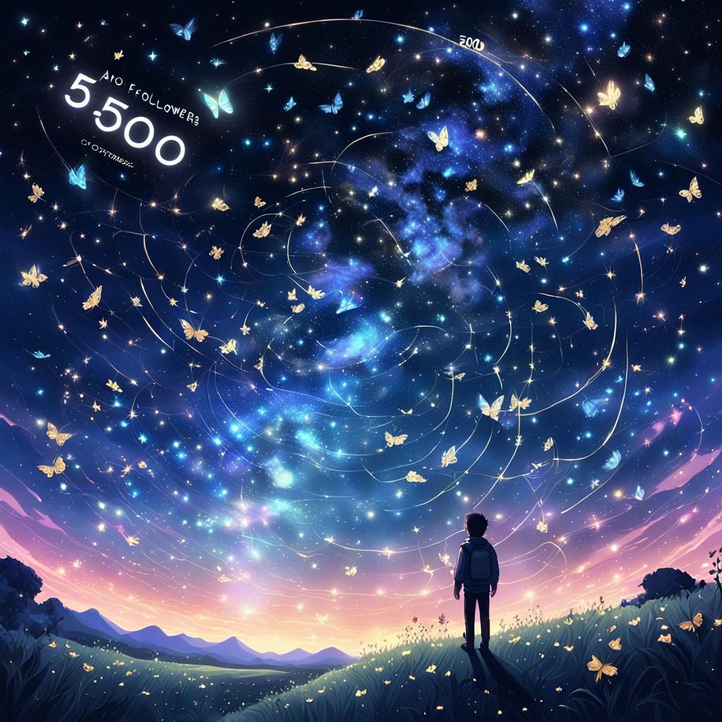 Cosmic Celebration: 500 Followers in Anime Style