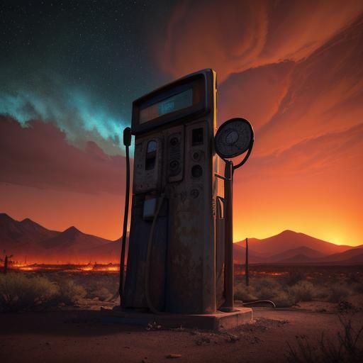 Desert Gas Pump at Night: Digital Matte Painting