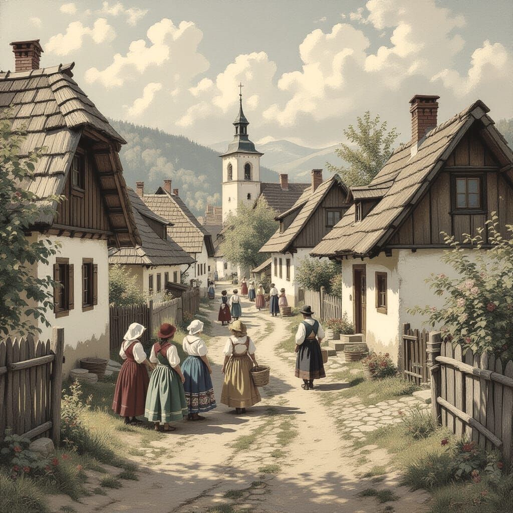 19th Century Slovak Village Life with Folk Costumes