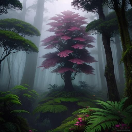 Ethereal Fantasy: Bromeliads, Trees, and Ferns in Digital Ar...