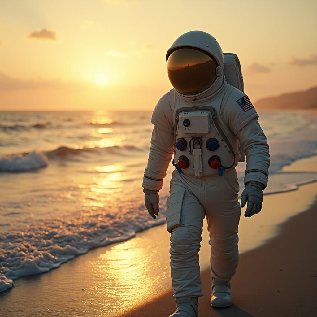 Astronaut in Serene Ocean Sunset