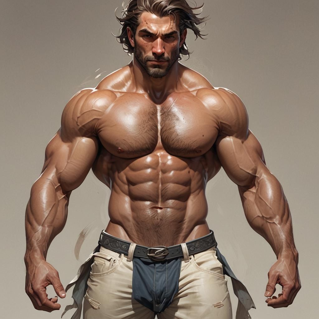 Shirtless Muscular Man: Hyperdetailed Portrait