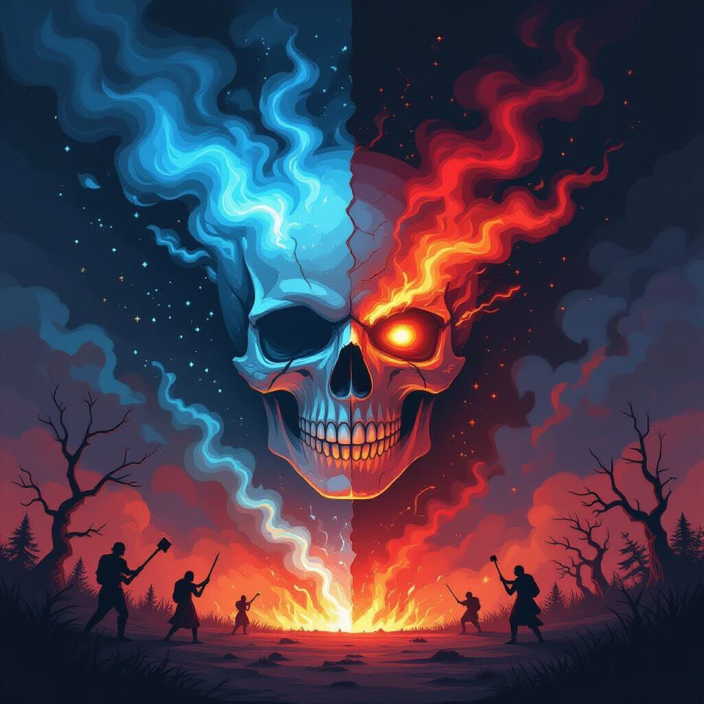 Witches vs Zombies with Pixel Art Skull Tattoo