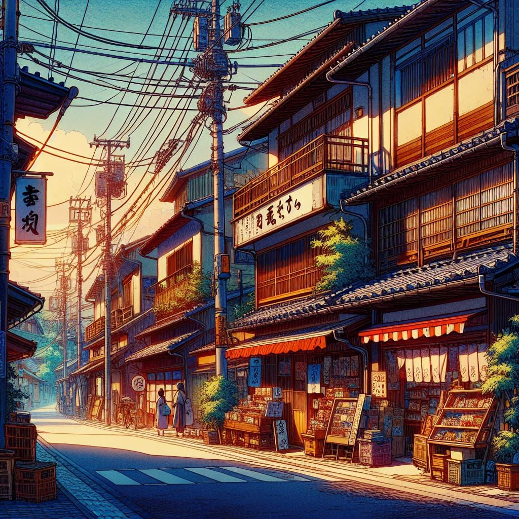 Tokyo Side Street in Japanese Animation Style