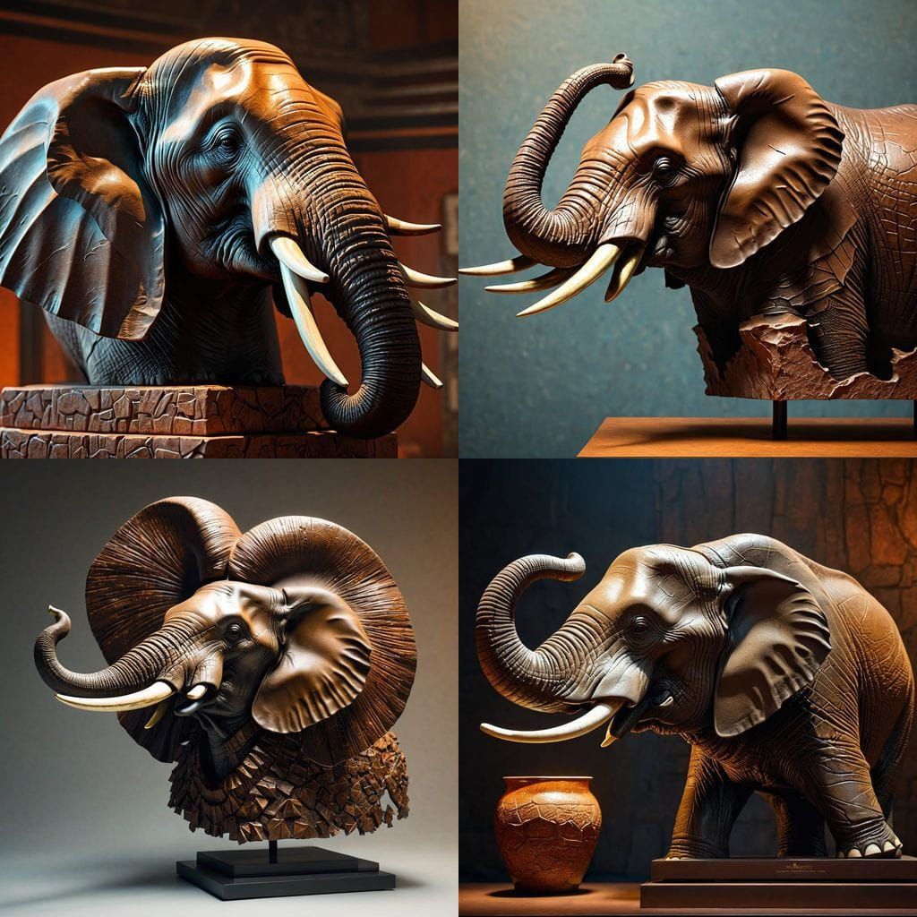 Ceramic Elephant Sculpture in Copper Glaze, Volumetric Light...