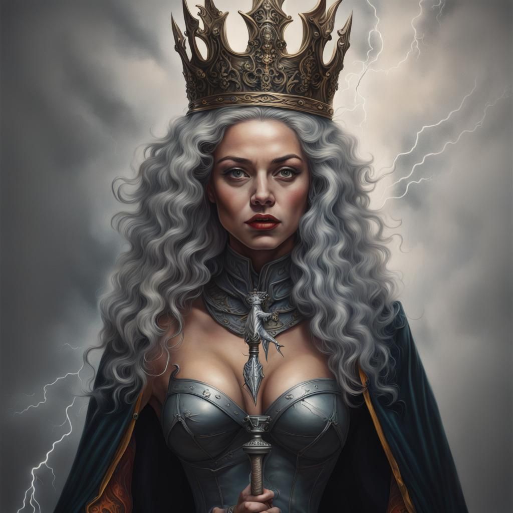 Hyperrealistic Queen of Lightning with Dagger