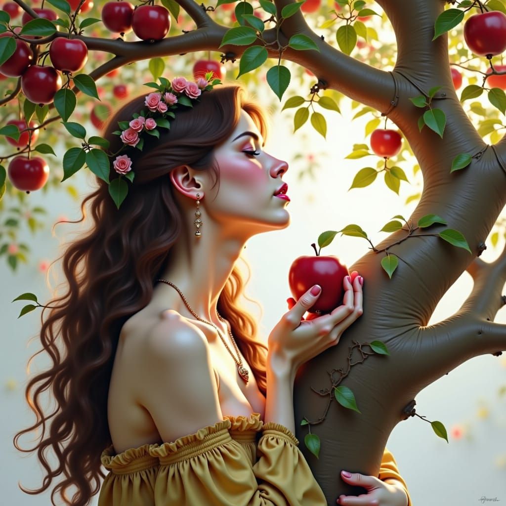 Eve Temptation: Romantic Portrait Under Tree of Knowledge