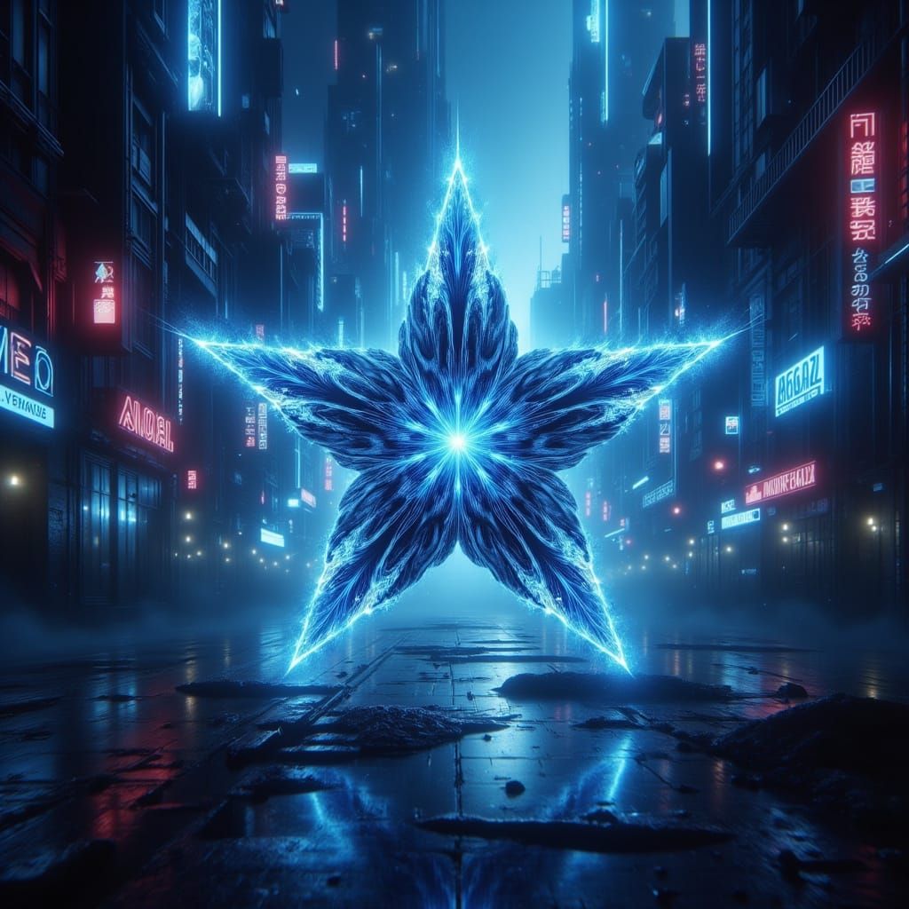 Cyberpunk Water Star in Futuristic Cityscape