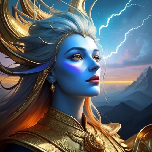 Majestic God with Lightning in Surreal Oil Painting