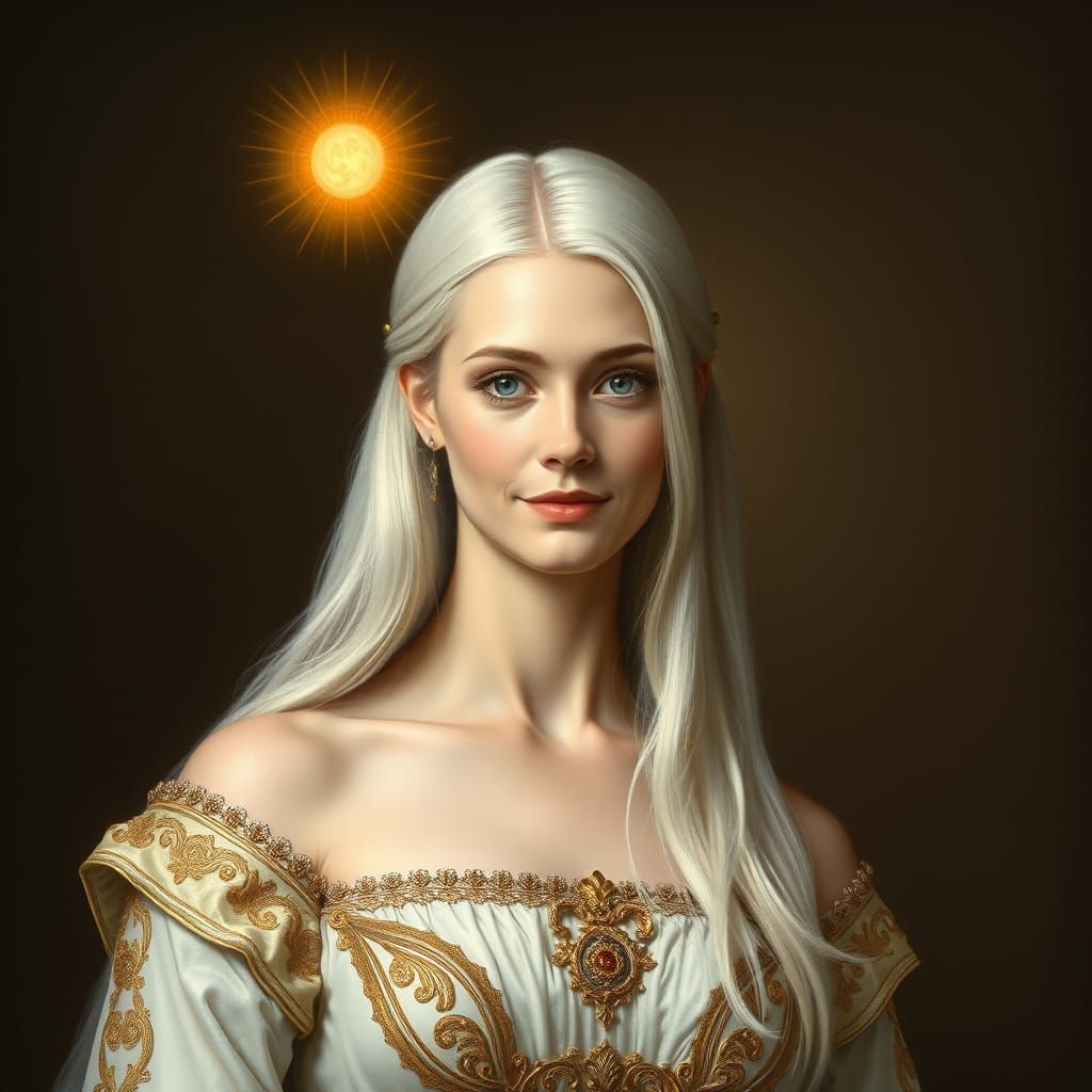 Ethereal Queen in White and Gold Regalia