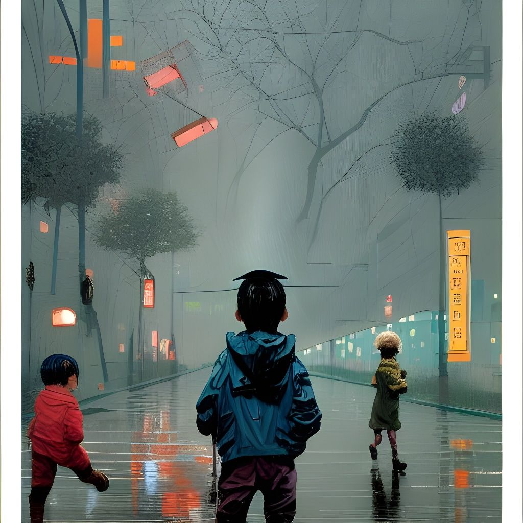 Splashing in Puddles: A Colorful Matte Painting