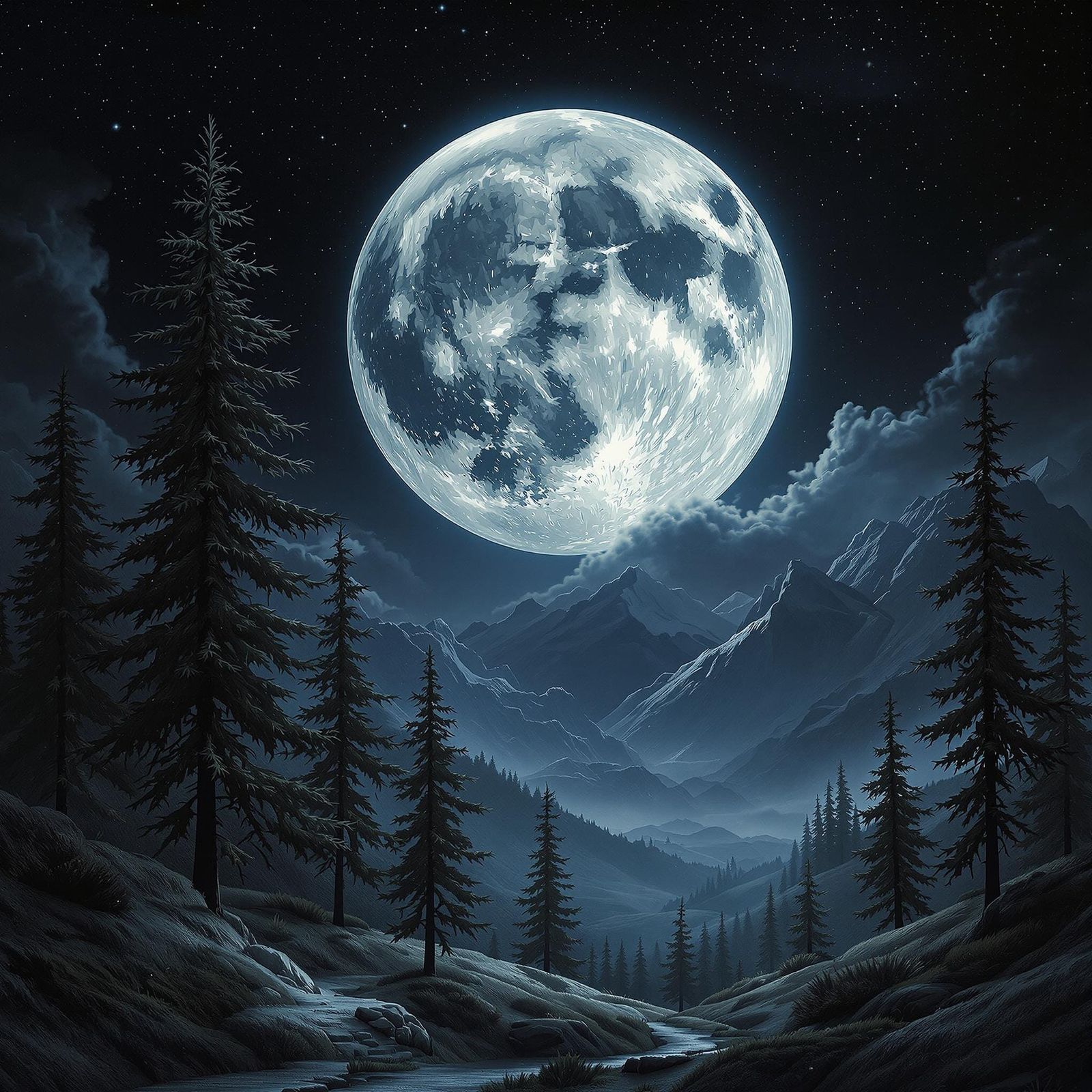 Photorealistic picture of a beautiful night scene. A velvety black canvas speckled with a million tiny diamonds, the nig...