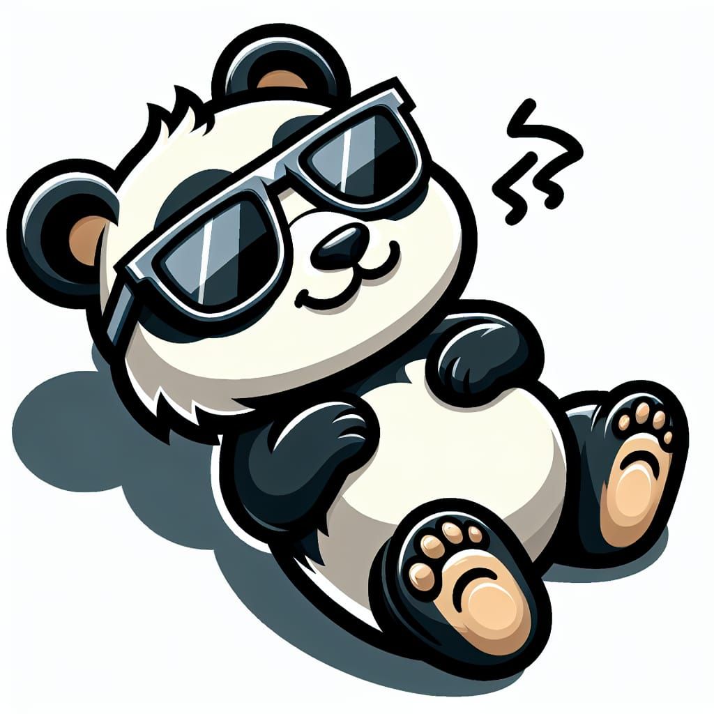 Cartoon Panda Bear Sunbathing and Getting a Tan
