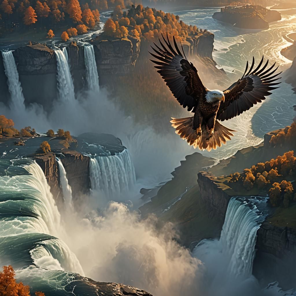 Majestic Eagle Soaring Over Niagara Falls: Fantasy Art