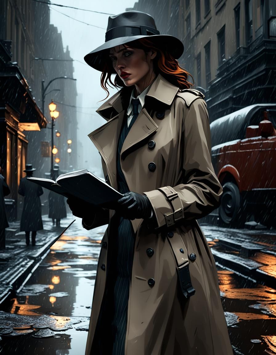 Noir Detective at Crime Scene in Rain