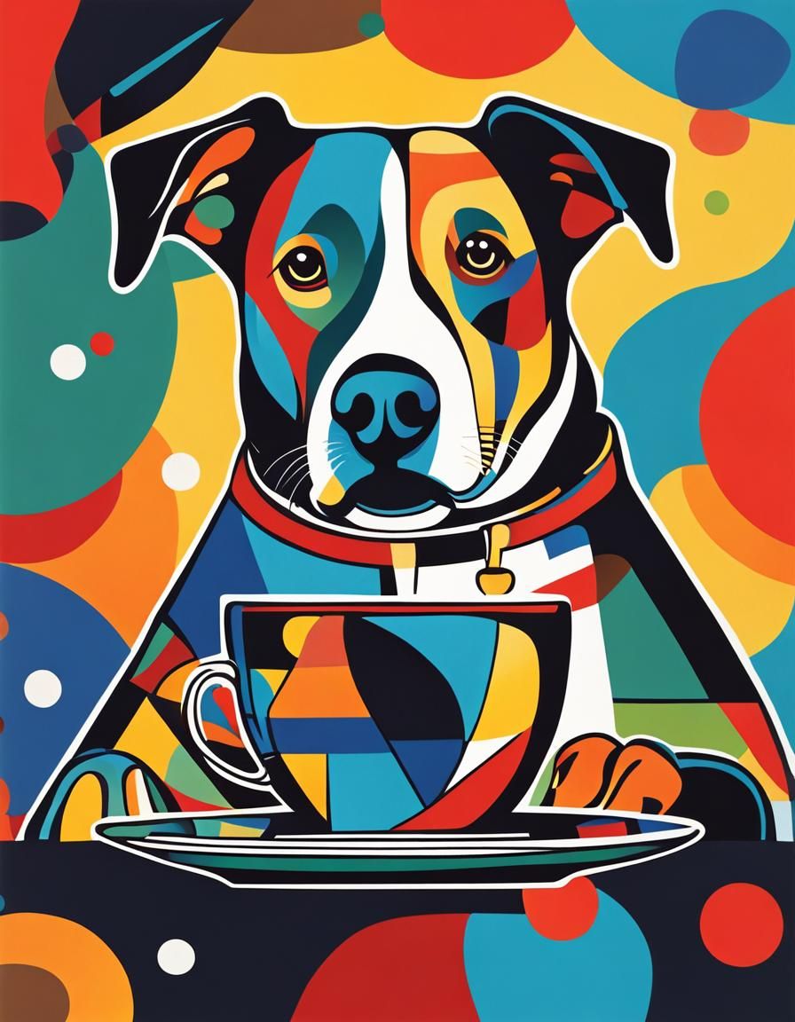 Dog Sipping Coffee: A Kandinsky-Inspired Creation