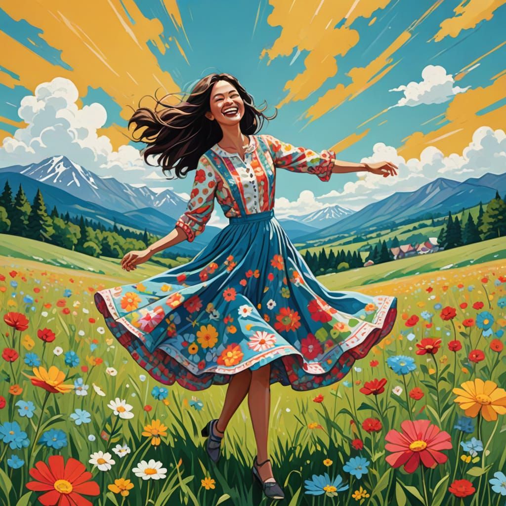 Whimsical Dance in a Vibrant Meadow
