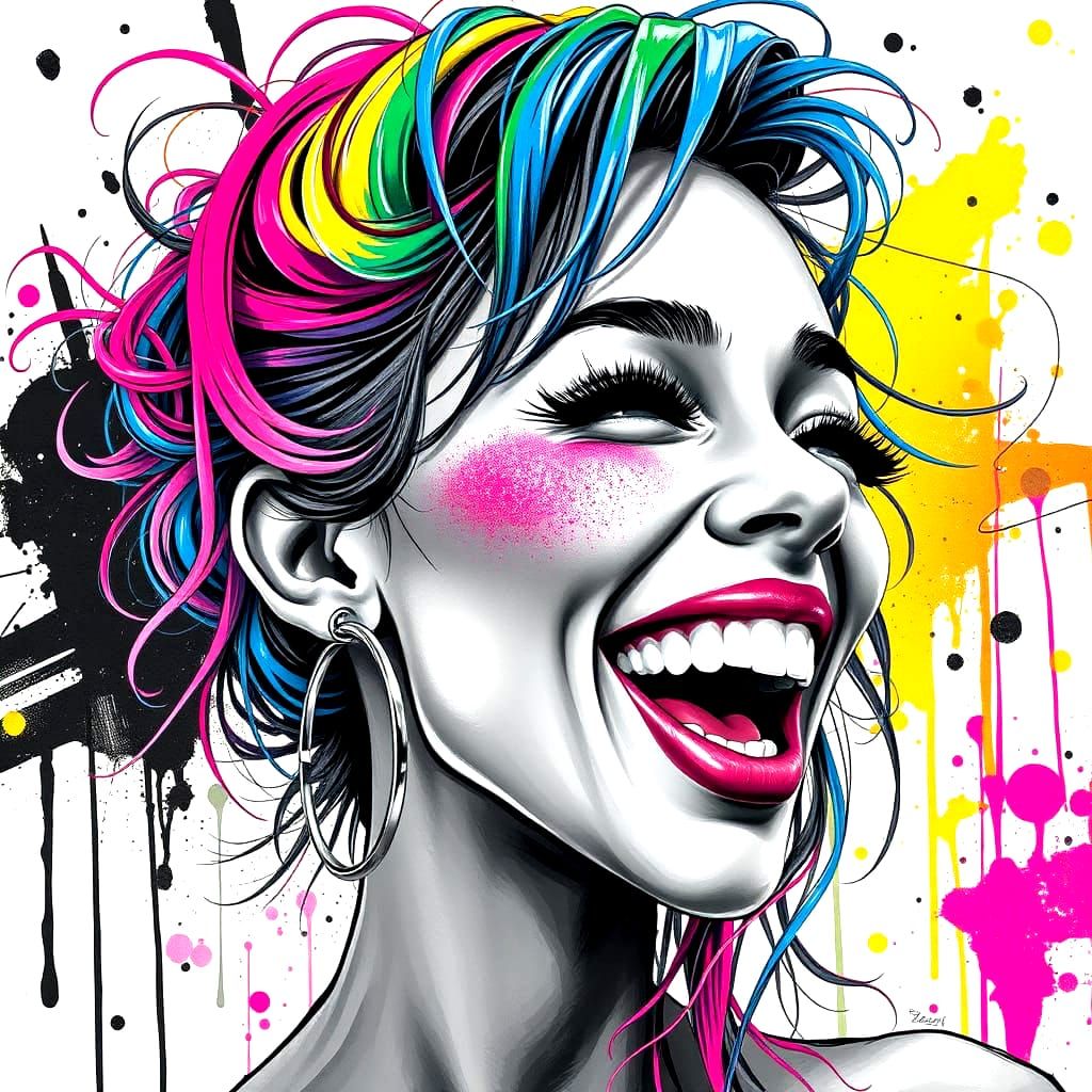 Laughter in Vibrant Graffiti Style