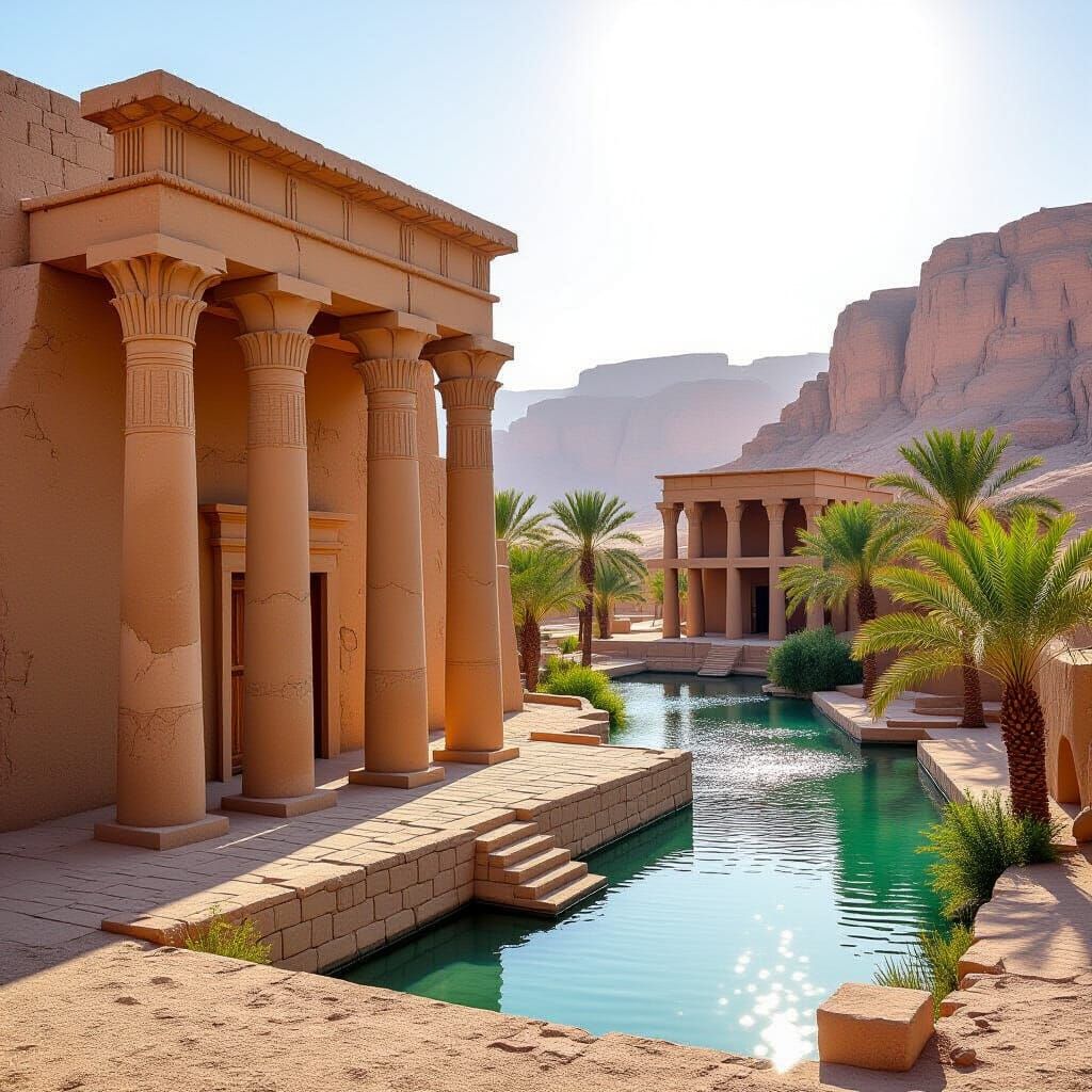 Ancient Assyrian Mansion Beside Desert Oasis