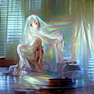 Holographic Ghost Girl in Oil Painting Style