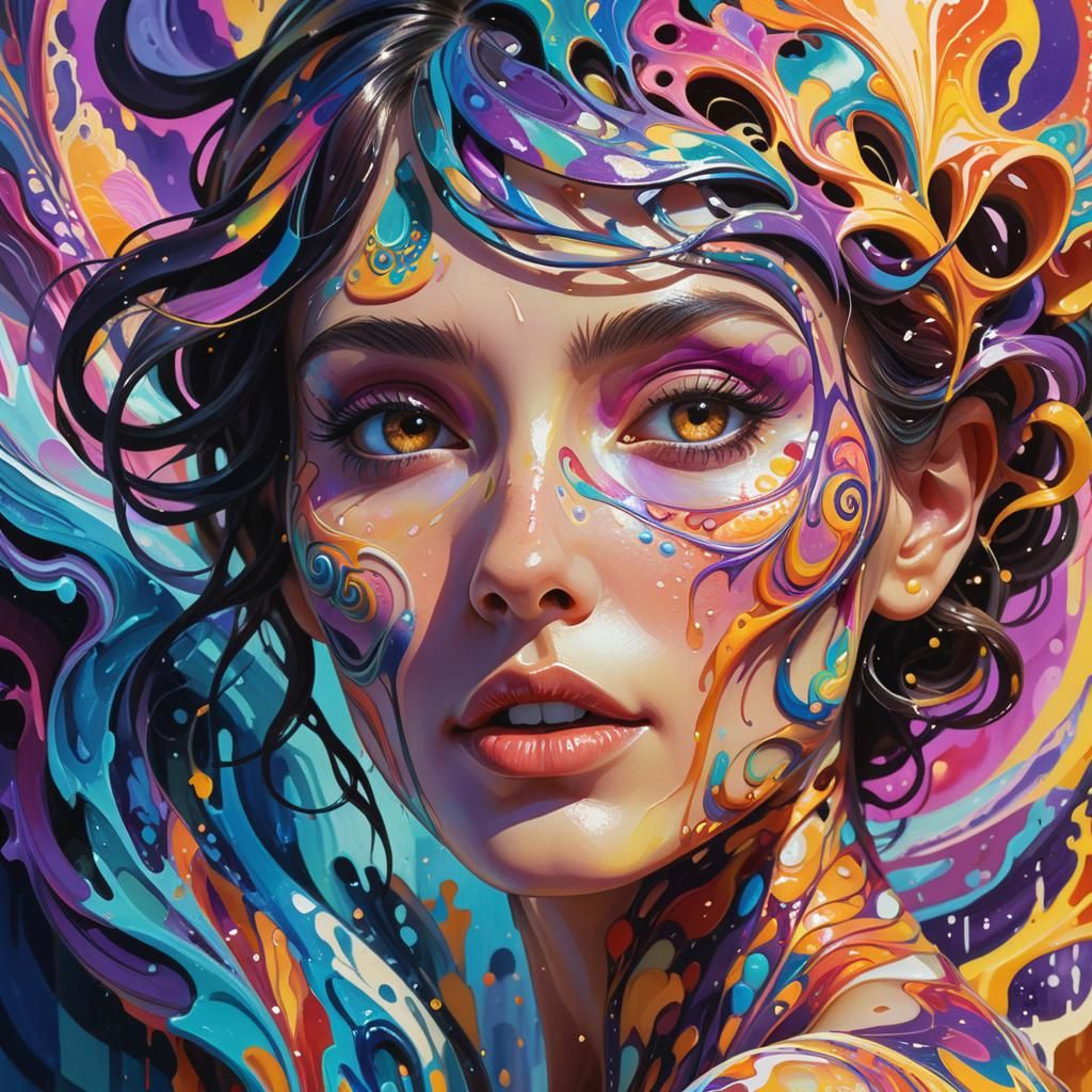Dreamlike Woman in Abstract Environment, Splash Art