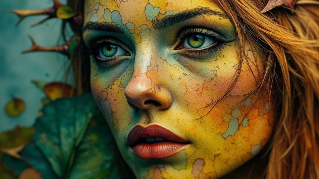 Goddess with Emerald Crown of Thorns in Mixed Media