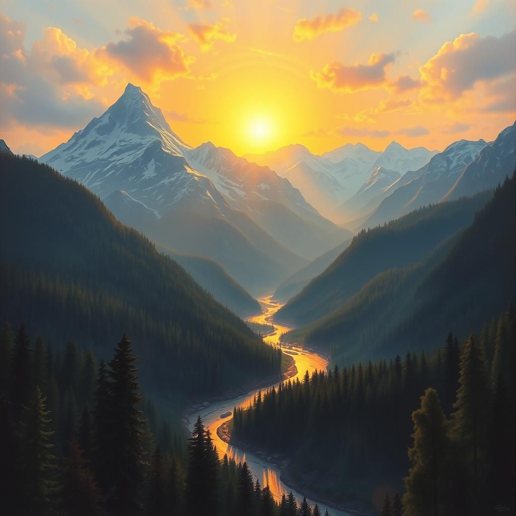 Majestic Mountain Sunrise in Old Master Style