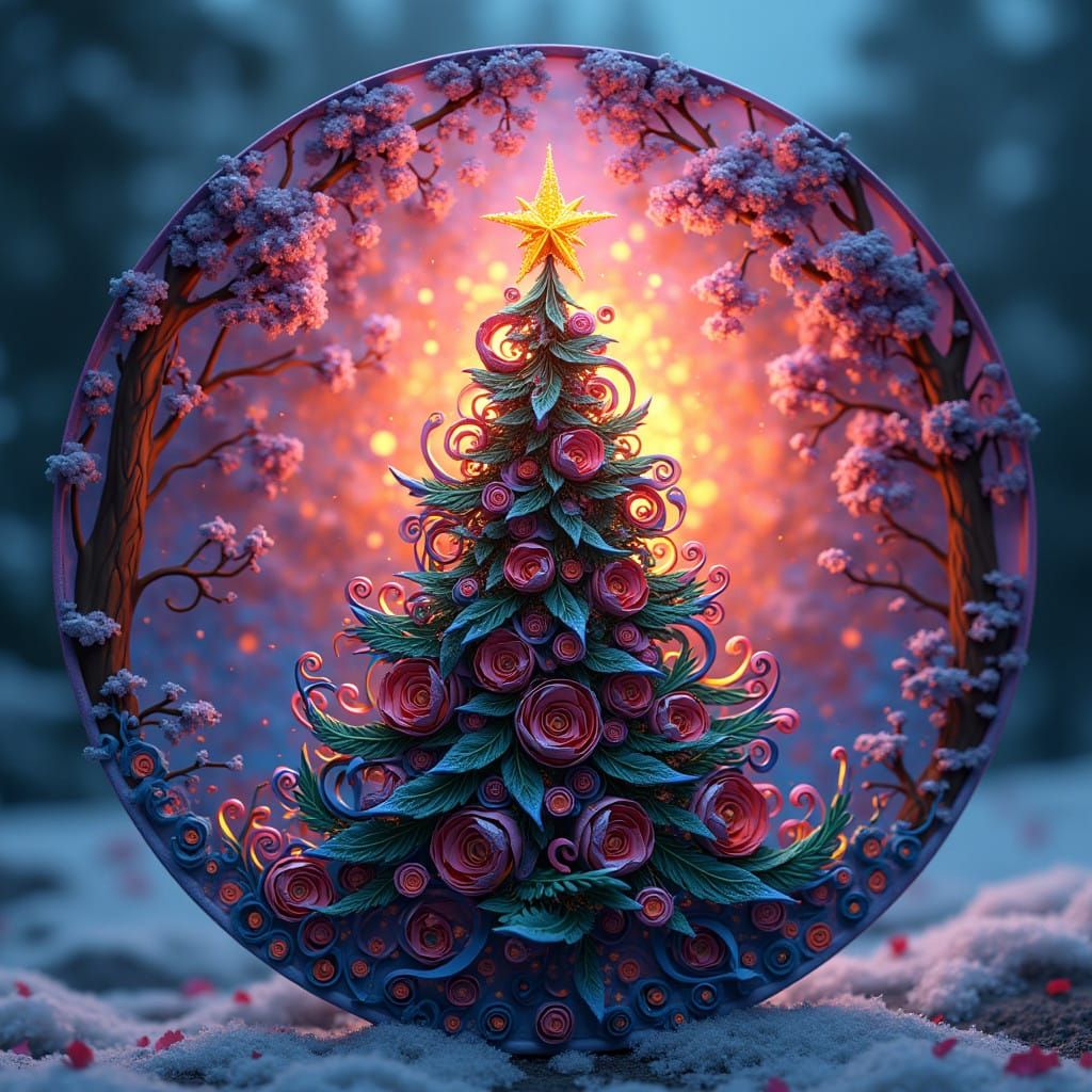 Vibrant 3D Quilled Christmas Tree Radiates from Circle Stick...