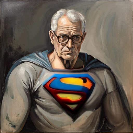 Aged Superman in Oil Painting on Canvas