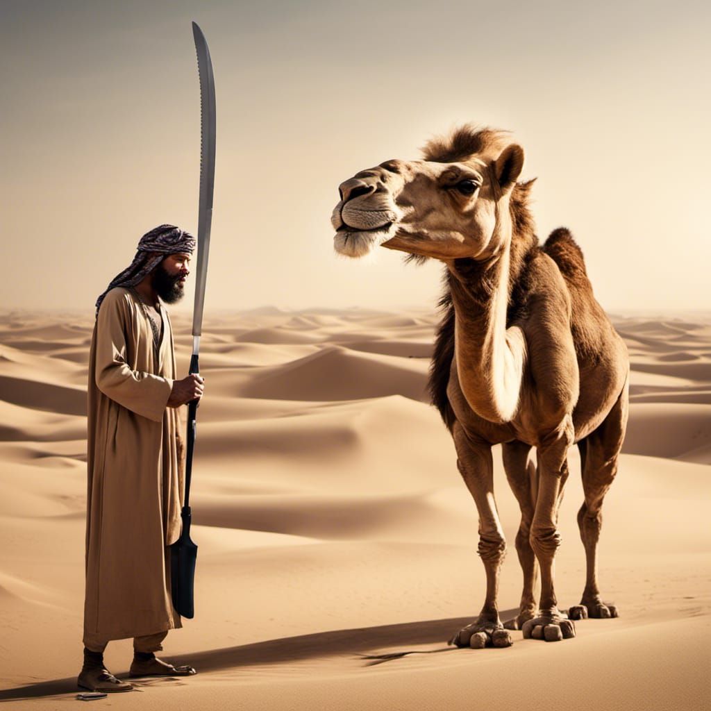 Surreal Desert Scene with Giant Utensils
