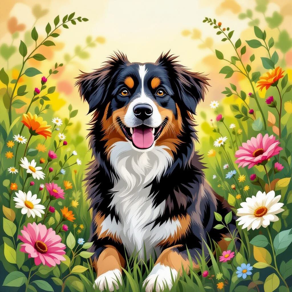 Dog Portrait with Natural Elements in Naturalist Style