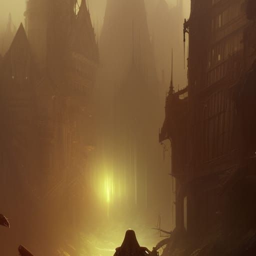 Dark Fantasy Masterpiece by Rutkowski and Mucha