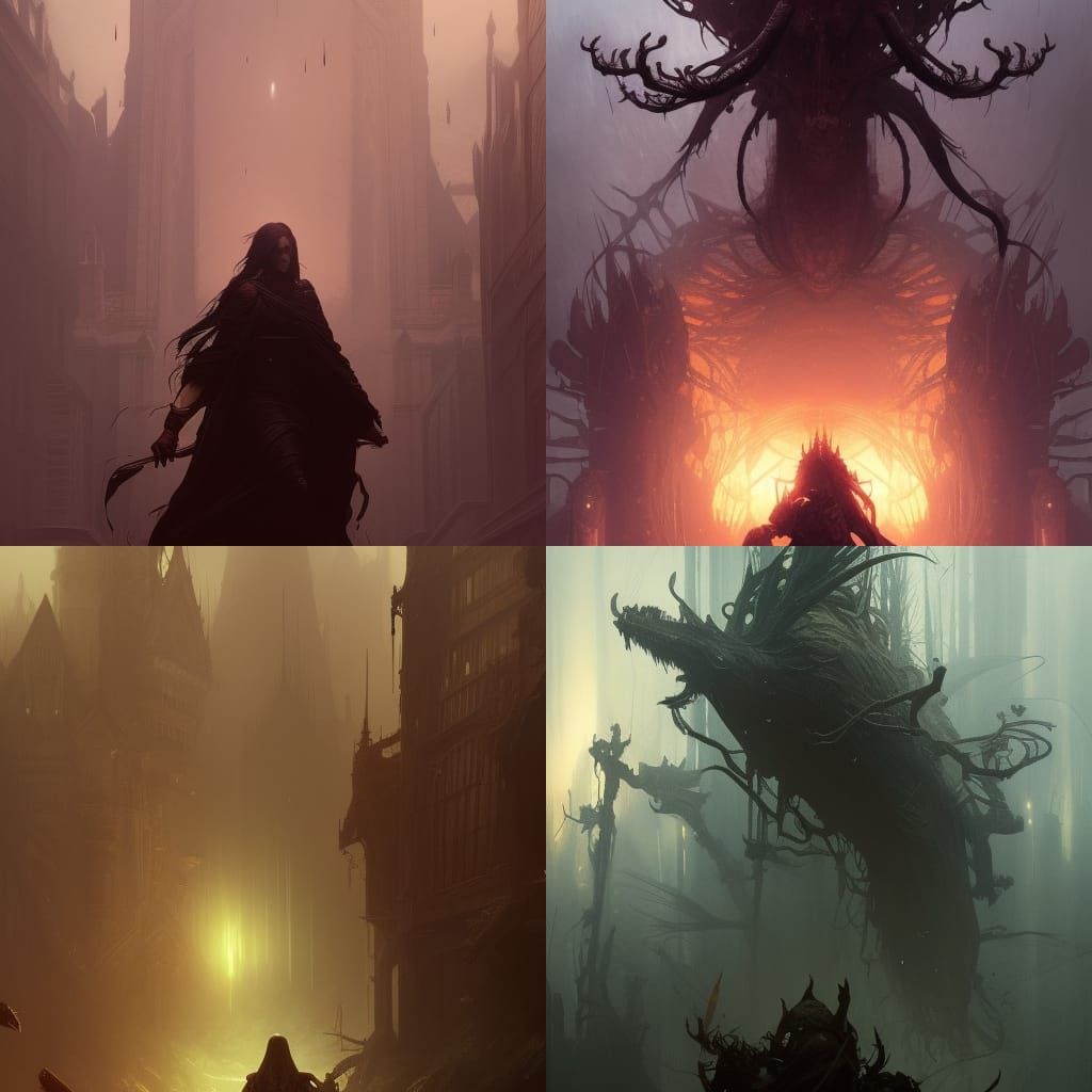 Hyperdetailed Dark Fantasy Art in Purple and Yellow