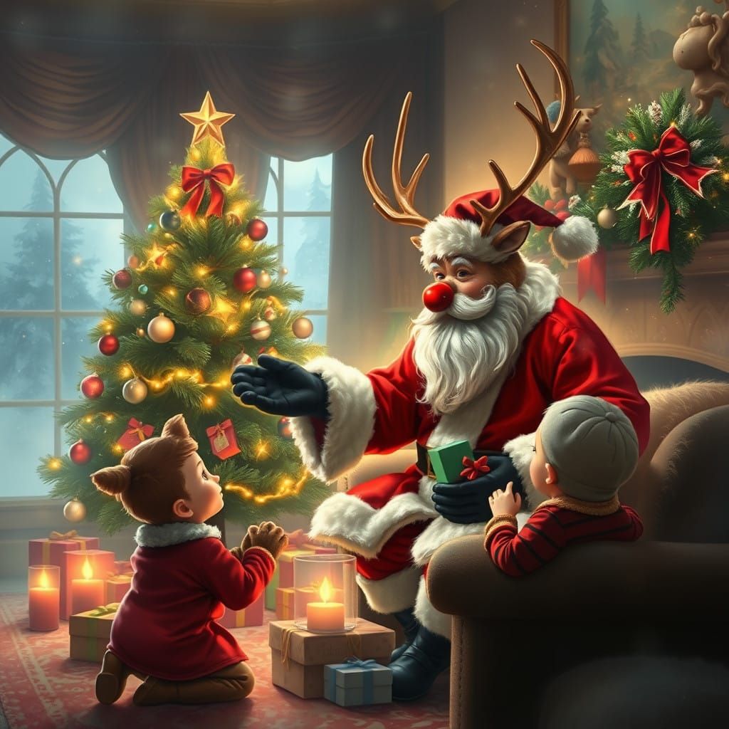 Rudolph as Santa in a Magical Winter Wonderland