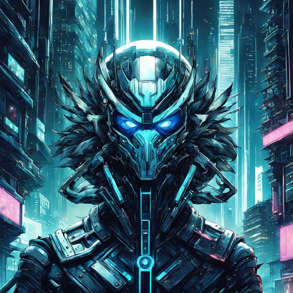 Cyber Hero Spreads Wings Over Futuristic City