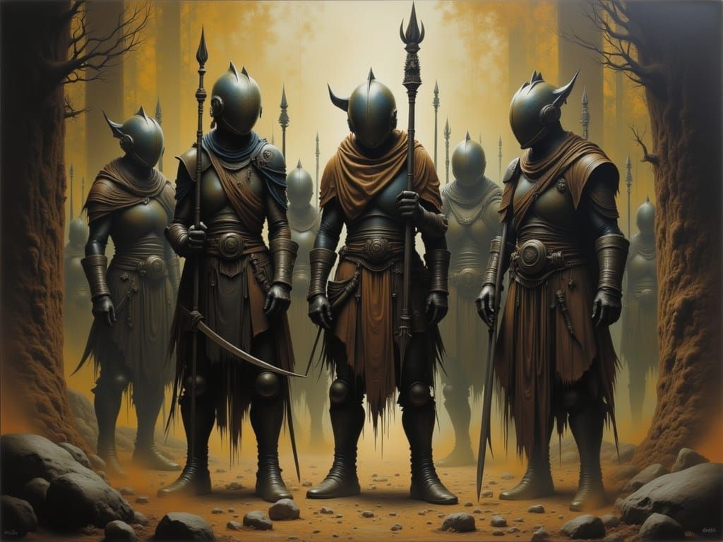 Alien Warriors in a Mystical Forest Painting