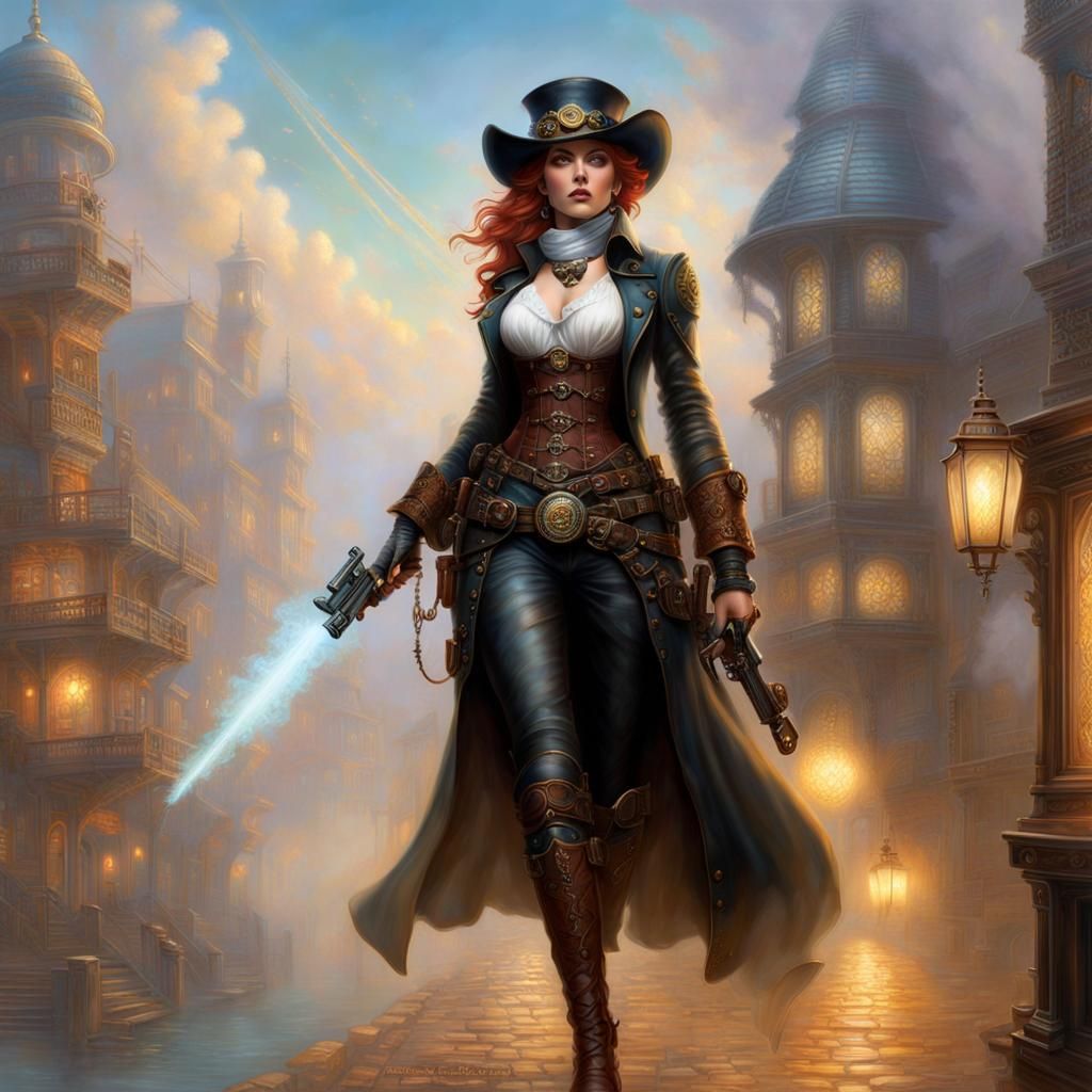 Cyberpunk Gunslinger in Ethereal Steampunk Style