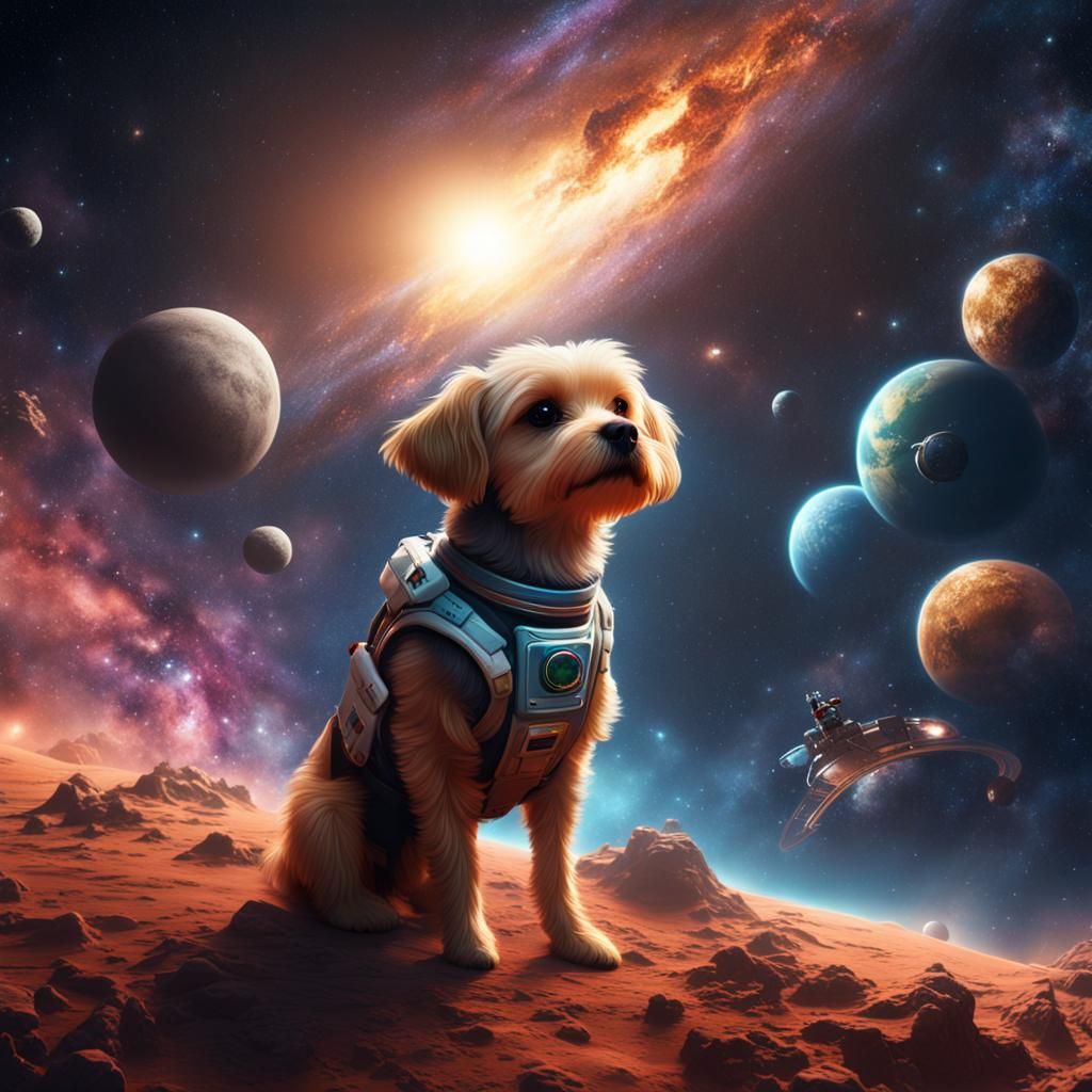 Dog and Owner in Space: Fantasy Concept Art