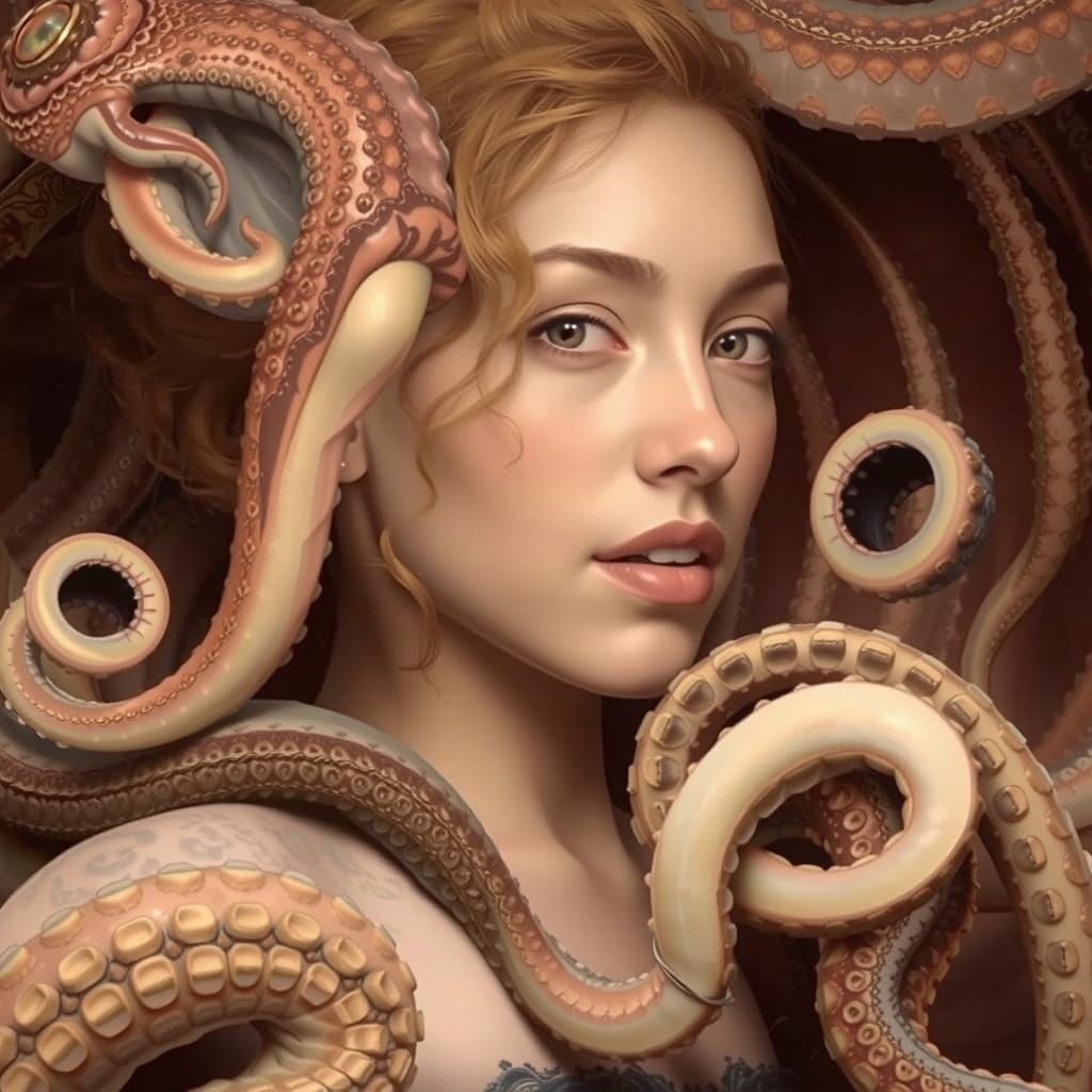 Intricate Digital Painting of Woman Among Tentacles