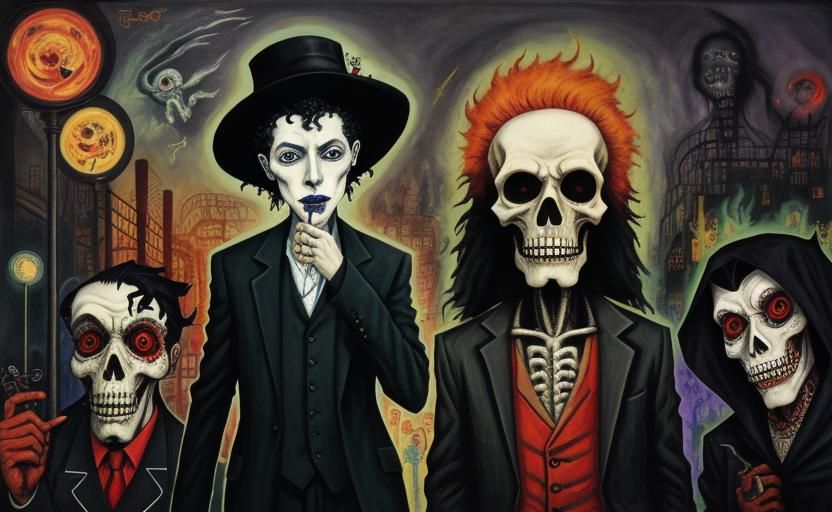 Grim Reaper Supervises Vampire Love, Expressionist Style