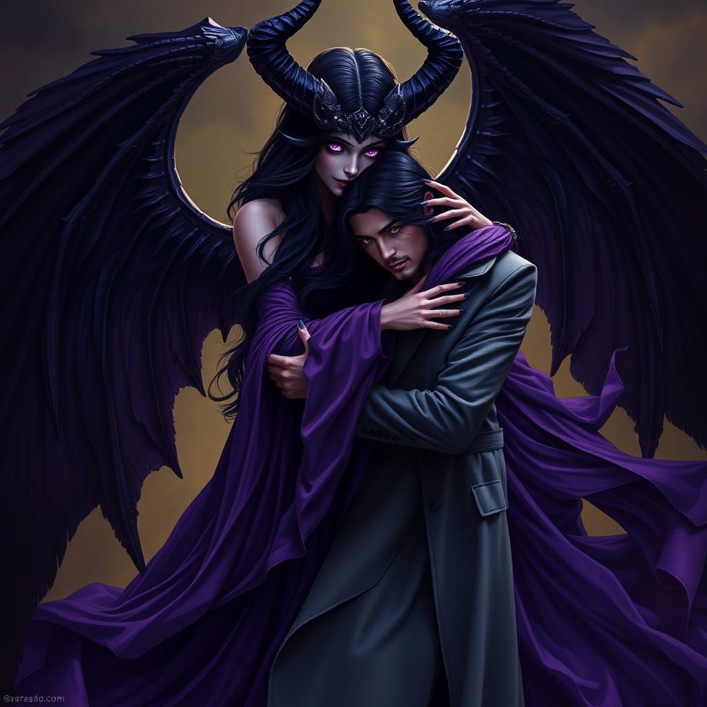 Ethereal Demon Envelops a Brooding Male in a Lavish, Purple ...